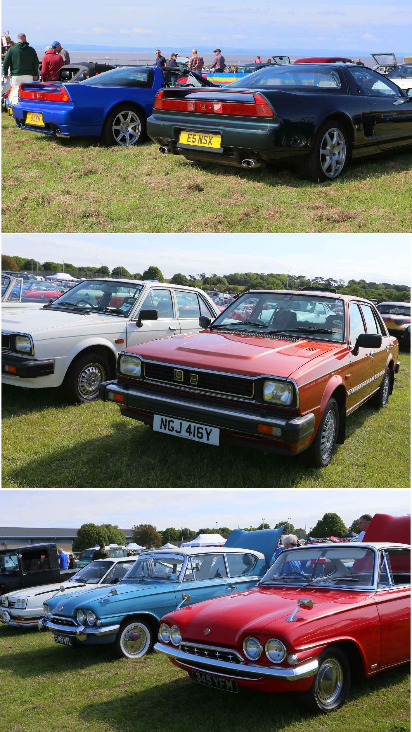 COOL CLASSIC CAR SPOTTERS POST! (Vol 3) - Page 367 - Classic Cars and Yesterday's Heroes - PistonHeads UK - The image showcases a collection of vintage cars, each with its unique color and style. They are parked in an open field under clear skies. In the background, you can see a vast expanse of the countryside. There's also an event going on in the distance, which adds to the overall atmosphere.