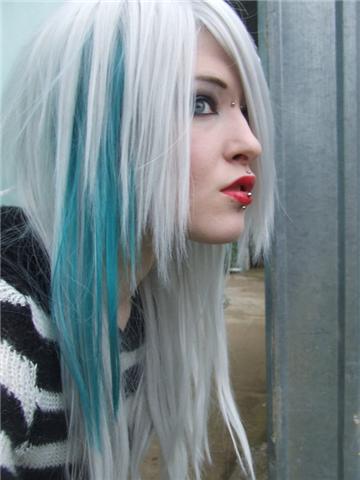 Girl Piercing White Blue Hair