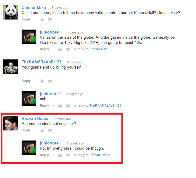 Gadget I can't remember the name of - Page 1 - Science! - PistonHeads - The image displays a collection of messages from a conversation on a social media platform. The content of the messages is informative but not specific from what can be seen in the text snippets. The users are discussing voltages, gases inside the globe, and specifically PlasmaBall dynamics. There's an indication of a technical explanation for how many volts go into a normal PlasmaBall. Several users have replied with questions and observations about the topic, displaying an engaging conversation about a scientific or electrical gadget, possibly related to education and engineering discourses. The context and purpose of the conversation suggest an interactive learning or troubleshooting scenario.