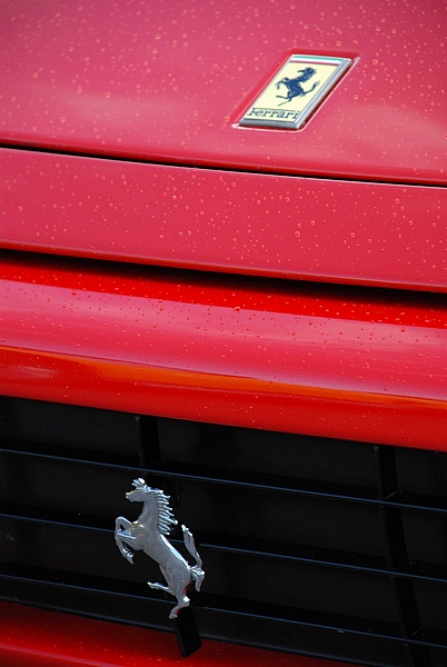 Goodwood Breakfast Club, Pre 1966 classic sunday - Page 1 - Goodwood Events - PistonHeads - The image showcases a Ferrari emblem, its iconic yellow and black logo standing out against the stark contrast of a red car. The emblem, a symbol of the elegance and power associated with the Ferrari brand, is centrally located on the rear fender of the car, which itself has a polished finish. The backdrop highlights the metallic sheen of the emblem, adding a sense of prestige to the overall image.