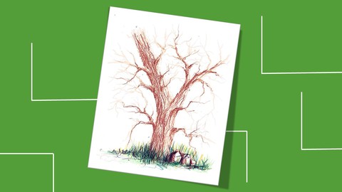 A colored pencil drawing course of a tree without leaves-ART
