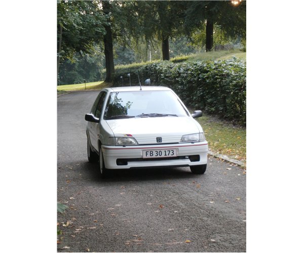 Re: SOTW: Peugeot 106 Rallye - Page 4 - General Gassing - PistonHeads - The image depicts a small car parked on a street lined with lush, green hedges. The car is a silver two-door model, and it features a license plate reading "FB30 173." The vehicle is positioned among the foliage and green vegetation. The trees and shrubs behind the car suggest a suburban or rural setting, enhancing the sense of tranquility. The setting gives a sense that the car is ready to take on the day, parked and idling.