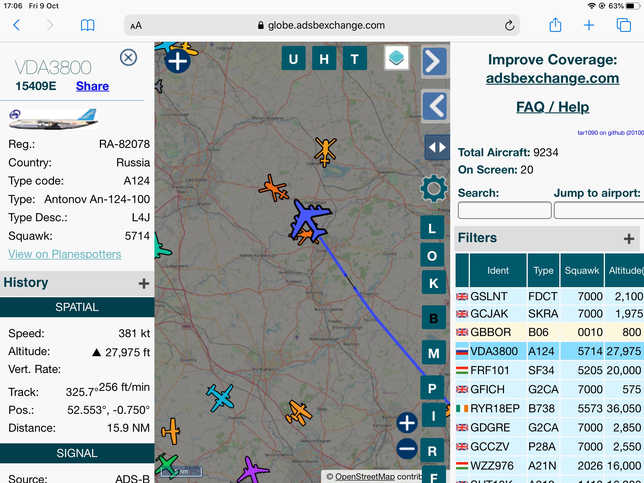 Cool things seen on FlightRadar - Page 209 - Boats, Planes & Trains - PistonHeads - The image shows a screenshot of a computer interface with a focus on an application or program. At the top, there is a web address displayed in a small browser window: "www.aircraftregister.com." Below this, the main portion of the screen displays a map, likely from a flight tracking service or aviation app. On this map, various airplanes are marked with different colored icons, each representing an aircraft. There is a legend to the right that explains what each icon represents: "AIRCRAFT," "FILTERS," and "TOTAL AIRPORT."

Below the map, there are two rows of data. The top row lists the registration number (N-reg), serial number (SN-reg), aircraft type (type), code (code), and a contact phone number (tel) for each aircraft. Each entry in this row is color-coded and corresponds to one of the icons on the map above.

The bottom row provides additional information about each aircraft, including the aircraft's make, model, registration number, serial number, flight status, and a contact phone number. This row also shows the aircraft's current position, with a blue line connecting it to a previous location, indicating its flight path.

The style of the image is digital and resembles a screenshot from an aviation tracking service or software application used for monitoring aircraft movements in real-time.