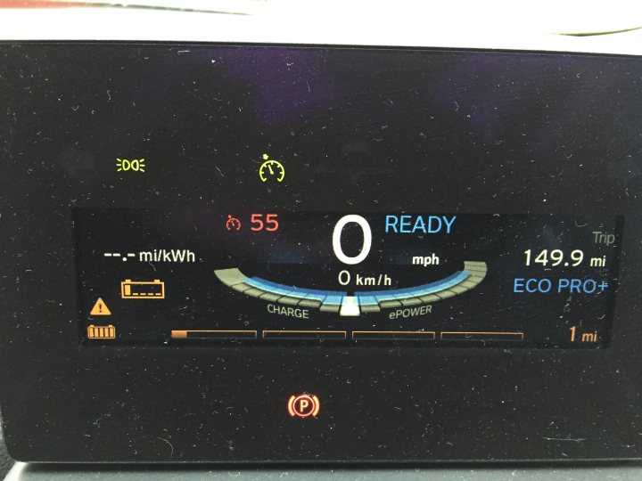 Disappointing reliability from Ecotricity - Page 1 - EV and Alternative Fuels - PistonHeads - The photograph presents a dashboard view of an electric vehicle, with the a/c status 'ON' for the car, and the 'COOL' LED illuminated. Notably, the screen displays the energy consumption rate: 55 'kWh', which translates to kilograms per hour. Additionally, the indicated speed is 149.9 mph, or miles per hour. It's an ECO+ model, as suggested by the text at the top of the screen. The blue dash on the speedometer suggests a rapid acceleration. All the elements combined suggest a high-speed eco-friendly car in operation.