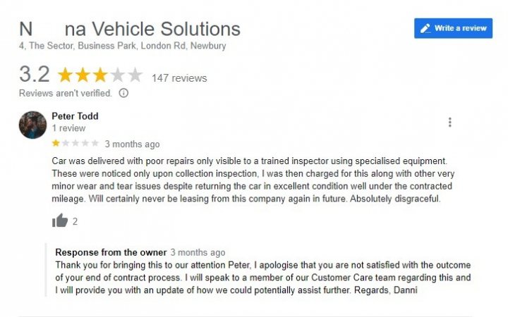 Returning lease car, return agent spotted 'marks' in repair - Page 3 - Speed, Plod & the Law - PistonHeads UK - The image shows a screenshot of a Facebook post from the page "Na Vehicle Solutions." The post includes a photograph of a vehicle, which appears to be a damaged car with bodywork missing. The photo captures a message from Peter Todd, who is thanking someone for bringing his attention to the matter and mentions that the company will never use substandard equipment or materials.

The screenshot indicates that the post has received four likes and no comments, as well as a single share. At the bottom of the image, there is a watermark text that reads "Thank you for your attention," suggesting that the person or entity responsible for sharing this image is expressing gratitude for it being noticed or shared.