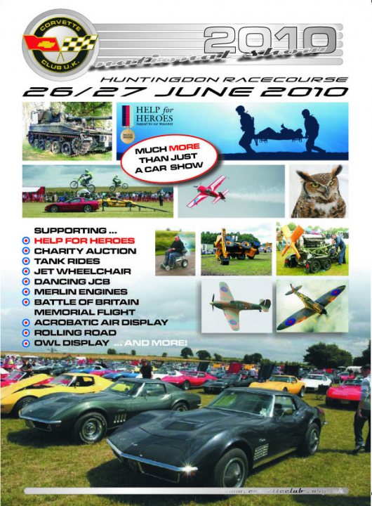 Nationals Corvette Huntingdon Pistonheads - The image is a vibrant advertisement for a racecourse event in June 2010, honoring heroes. It prominently features a vintage car show which includes a black car on a manicured green lawn. The advertisement also boasts of an air display that includes exciting and thrilling events, promising much more than one can imagine. However, there's no actual owl in the advertisement.