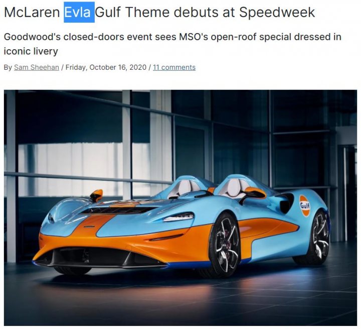 RE: McLaren Evla Gulf Theme debuts at Speedweek - Page 1 - General Gassing - PistonHeads
