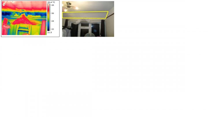 Loft insulation question - Page 1 - Homes, Gardens and DIY - PistonHeads - The image shows a computer screen with an infrared heat map on it. The heat map appears to be related to indoor environmental conditions, possibly temperature or humidity data. It is overlaid on a photograph of what looks like a room with a door and a window, suggesting the data could be from that space. There are no visible texts on the image. The room has a simple interior with basic furnishings, which might indicate a residential setting.