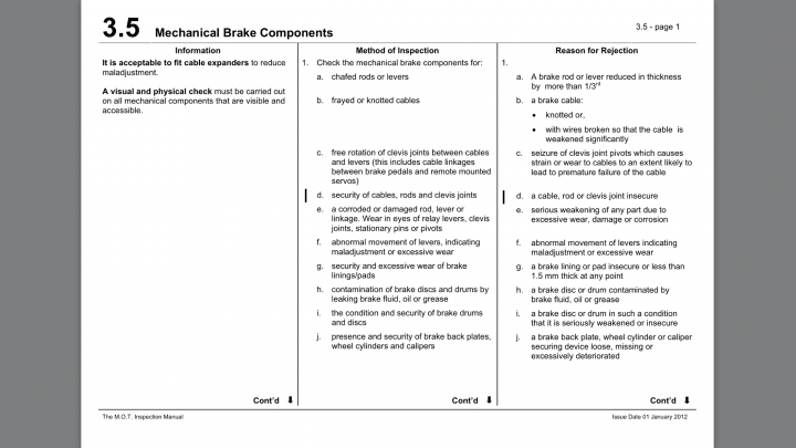 Are rear brakes disc cover (Splash guard, back plate) missi  - Page 1 - Home Mechanics - PistonHeads - The image presents a document with a white background and black text, discussing mechanical brake components. At the top, there's a title or explanation section titled "3.5 Mechanical Brake Components." The document is divided into two main parts: "Information" and "Reason for Rejection."

The information section lists several mechanical brake components and their precautionary descriptions. It appears to be a detailed guide or manual with instructions on mechanical brakes.

The reason for rejection section lists a series of reasons which could lead to rejection, each one marked by a bullet point. These reasons likely pertain to quality assurance or product inspection in the context of manufacturing or mechanics.

The organization of the document suggests an educational or instructional purpose, providing necessary information regarding mechanical brake components and warning against potential rejection factors.