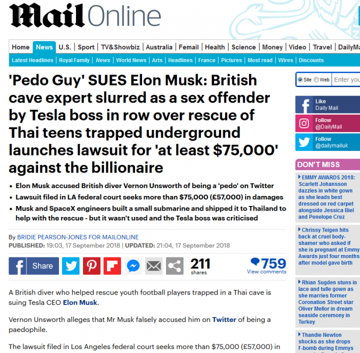 Elon Musk and Pedo Cave Rescuer Claim. - Page 25 - News, Politics & Economics - PistonHeads