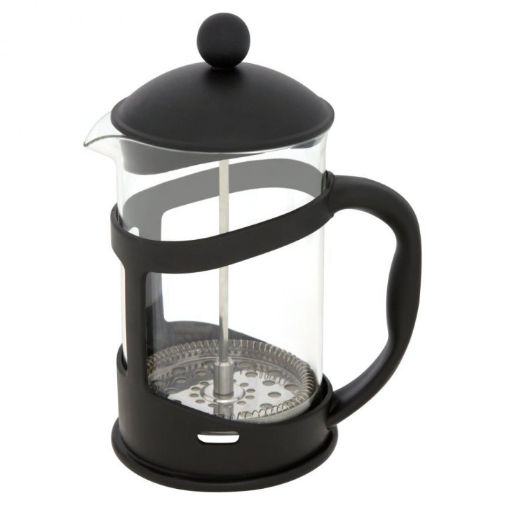 Coffee machines - whaddaya know? - Page 4 - Food, Drink & Restaurants - PistonHeads - The image captures a sleek, black French-style coffee press with a visible glass carafe. The carafe's design allows for the clear viewing of the brewing coffee. The lid of the carafe, also black, has a small handle on top, adding a functional yet stylish touch. The background of the image is a plain white, putting the focus entirely on the coffee press.