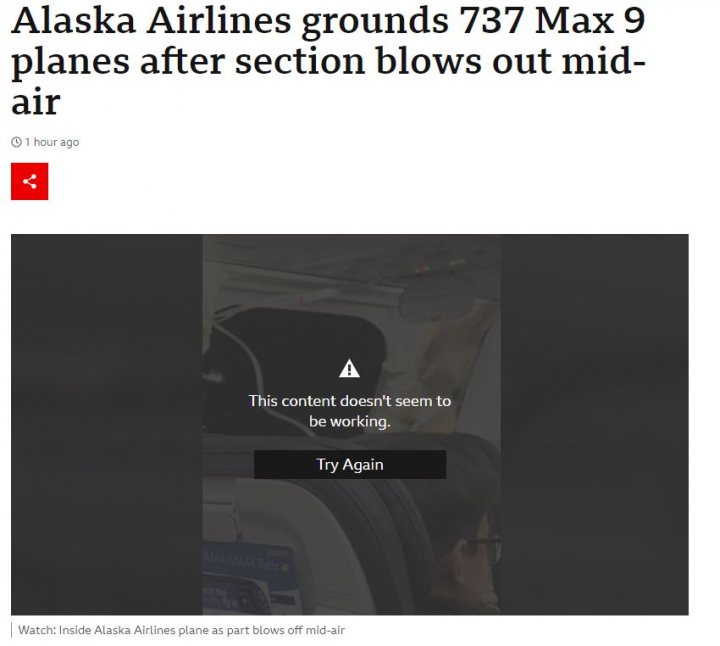 Alaska Airlines grounds Boeing 737 Max 9 planes… - Page 1 - News, Politics & Economics - PistonHeads UK