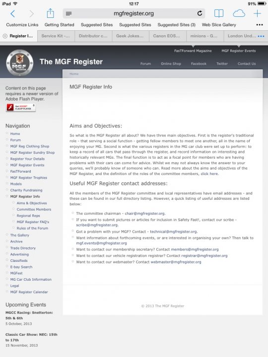 Looking for my MGF from years ago... - Page 1 - MG - PistonHeads - The image is a screenshot of a webpage from the "MFG (paper)" section of the Adobe Flash Player Forum. The webpage is discussing and providing links to downloading various tools associated with MFG product registration. The text on the page mentions terms like "term limitations," "Ncheck," "MT7500," and "MT3033." There are also navigation links to different sections of the forum, and a proximity display on the top right indicating that the user is near their current location.