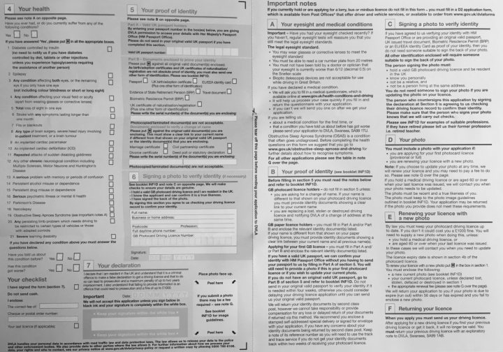 Looking for Scan of D1 (License Application) Form  - Page 1 - General Gassing - PistonHeads - The image appears to show a series of printed documents or forms, possibly from an organization or institution, arranged in a collage format. These forms seem to be related to some sort of application, enrollment, or registration process, as indicated by the presence of checkboxes and fields for filling out personal information. The text on the forms is not entirely clear, but it seems to contain standard fields such as "Name," "Address," and possibly other sections that are typical in application forms, like "Date of Birth" or "Contact Information."

The top left form features a heading labeled "Important Information," which is followed by a set of bullet points outlining what the reader should know. This list includes phrases such as "Please Read Carefully" and mentions that the information on the application will be used for "the purpose of [redacted]."

The forms are presented in two orientations, with some appearing upside down or at an angle, creating a somewhat chaotic visual effect. The background behind the collage is not clearly visible due to the overlapping layers of the documents.

Overall, the image seems to be conveying information about an application process for a specific organization or service, along with instructions and guidelines for completing the forms.