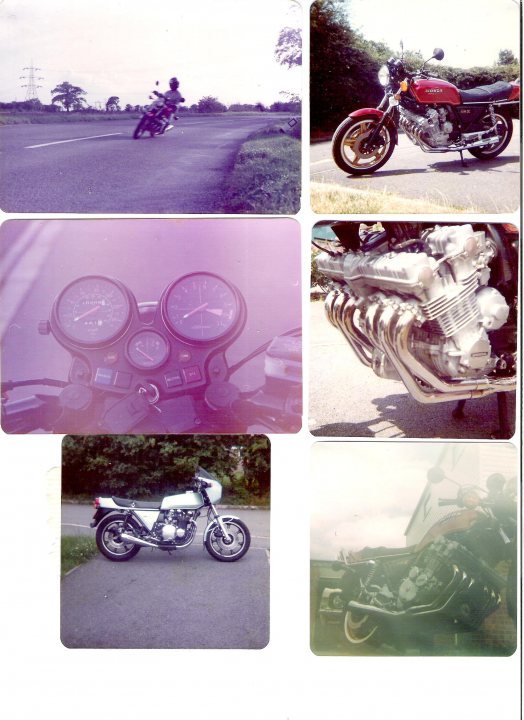 Cbx Ridden Pistonheads Owned - The image appears to be a collage of several photographs featuring different motorcycles. The top left photo shows a rider riding a motorcycle on a tree-lined road. The top right photo depicts a motorcycle parked on the side of a road facing the viewer. The bottom left photo appears to be taken from a similar perspective as the last, showing another motorcycle parked on a road. The bottom right photo shows the back end of the same motorcycle that was in the top right image, this time with a person seated. The images are arranged in a way that they share a common theme, which is the appreciation of motorcycles.