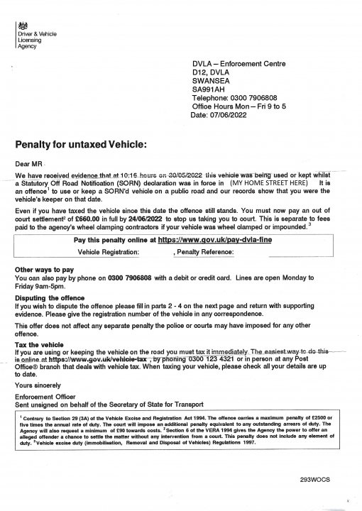 Penalty Letter for Untaxed Vehicle - Page 2 - Speed, Plod & the Law - PistonHeads UK