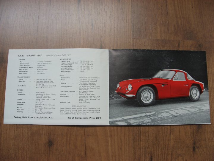 Sales Literature - Page 3 - Classics - PistonHeads - The image shows an open brochure or catalog page featuring a vintage vehicle. The vehicle is illustrated, exhibiting its front three-quarter view, and appears to be a classic convertible due to the absence of a roof. The catalog lists a variety of specification items such as "Pot Only, Engine Type," and sales prices in thousands of dollars. The timeline indicates that the photo is dated "PT. FEB 6 1959," and it's mentioned that the factory built 2,400 of these models. The text on the page is a mix of terms providing information about the car and the price list.