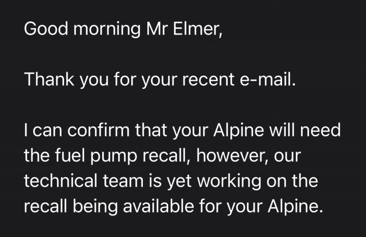 How many PE have had fuel pump recall done? - Page 1 - Alpine - PistonHeads UK