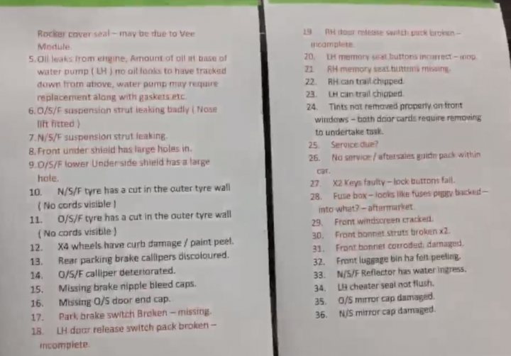 Cheap McLaren - Brave Pills Required - Page 2 - General Gassing - PistonHeads - The image displays two sheets of paper with a list of instructions written in red ink. The instructions are related to maintenance and installation tasks, including steps such as "Connect battery," "Run engine for 10 minutes," and "Check coolant level." Each step is numbered, suggesting they are part of a sequence or a process that needs to be followed systematically. The text is small, making the details of each instruction somewhat difficult to read from this distance.