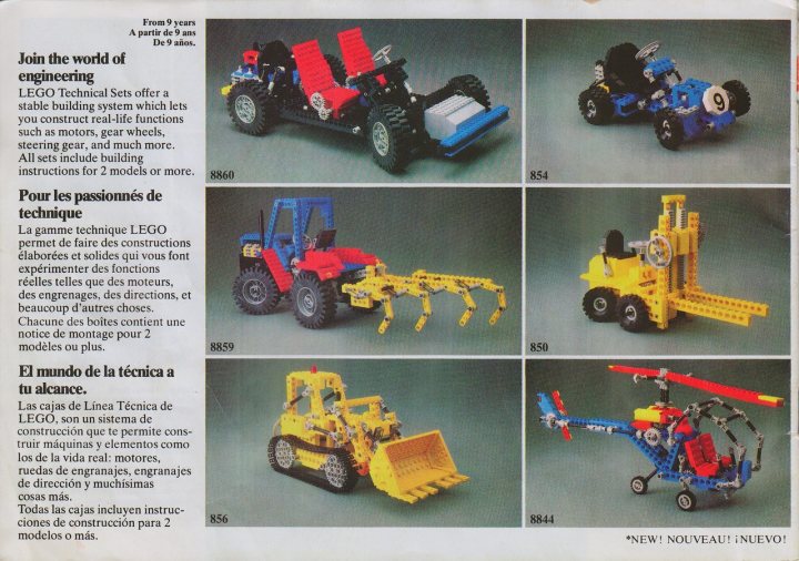 This image features a six-page spread from a LEGO magazine showcasing both completed and incomplete model kits. The models depicted are yellow, blue, and red LEGO vehicles, including cars, trucks, and a helicopter. Each page displays a different model, either built or fitted with the individual parts. There is another section beneath these images that includes instructions for building the LEGO models using the parts provided, along with scientific and educational related content. The magazine provides a unique blend of creativity, learning, and building activities for LEGO enthusiasts.