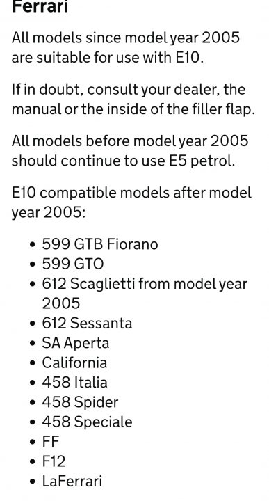 New E10 fuel cant be used in older ferraris - Page 1 - Supercar General - PistonHeads UK