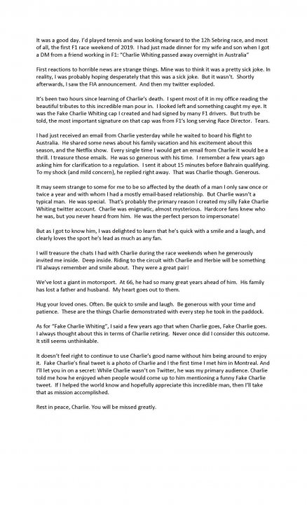 Charlie Whiting R.I.P. - Page 2 - Formula 1 - PistonHeads
