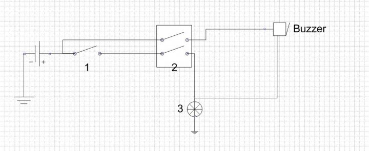 How can I put an Audible warning on an immobilizer? - Page 1 - Home Mechanics - PistonHeads - The image displays a technical diagram of an electronic circuit involving a Buzzer, labeled as such in the circuit. There are lines connecting various points on the diagram, indicating the electrical path for current flow. Two wires, numbered 2 and 3, are shown extending downwards from the Buzzer. The diagram includes arrows pointing between several nodes, presumably to highlight the flow of the electrical signal. The Buzzer is depicted as a rectangle with the word "Buzzer" written beside it, and it is connected to wires 2 and 3. This diagram could be used for educational purposes to illustrate the connections and components of electronic circuits.