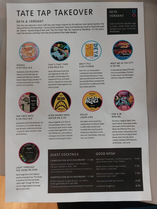 Pistonheads - The image shows a menu or poster with the heading "Tate tap takeover" at the top. Below the heading, there are several circular icons, each representing different drinks available for purchase. The background of these icons is black and white, which contrasts with the colorful drinks they represent. The icons include pictures of various beverages, such as coffee, tea, and soda, along with their respective names.

Below the icons, there is a section titled "Welcome to our world." This section appears to provide information about the venue or establishment where the menu is displayed. Further down, there is another section titled "Cocktails," which includes a list of drinks along with their prices in US dollars.

The style of the image is informational and graphic, typical for a menu or poster used in establishments like cafes or bars to display their offerings. The focus is on providing a clear and organized visual representation of the available beverages and any accompanying information about the venue.