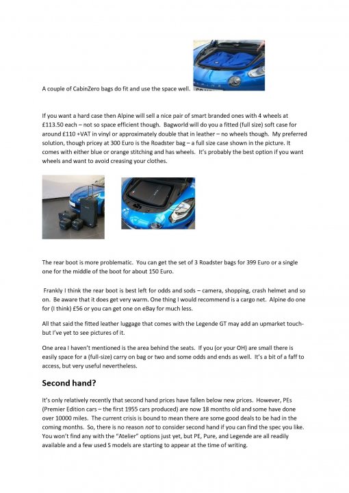 New A110 Buyers Guide - Page 1 - French Bred - PistonHeads - The image displays a screenshot of a computer screen with a photo and text. On the left side, there is a photograph of an open blue car trunk with what appears to be a vacuum cleaner inside. To the right of this picture, there is a block of text in black font. The text discusses a "DIY" project related to the image, mentioning cleaning supplies and vacuum parts. It seems to be providing instructions or tips for using or organizing the car trunk space. The overall style of the image suggests it may be from an online article or blog post discussing car organization.