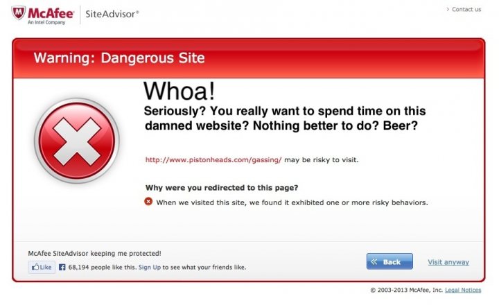 Warning: Dangerous SIte! - Page 1 - Website Feedback - PistonHeads