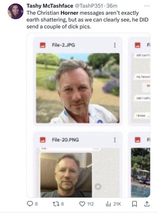 Christian Horner - Page 162 - Formula 1 - PistonHeads UK - The image is a screenshot of an Instagram post with a humorous meme. The meme features two photos placed side by side. On the left, there's a photo of a man standing in front of a building with a grassy area nearby. The right photo shows the same man but from a different angle, focusing on his face, and he appears to be indoors, sitting down.

The text above the meme is a caption that reads "the christian horno messages aren't exactly earth shattering, but we can clearly see he did a couple of dick pics." This suggests a light-hearted commentary on a person named Christian Horno and his behavior on Instagram. The image has been shared many times, as indicated by the "10K" text, which is likely an exaggeration to emphasize the popularity of the meme or post.