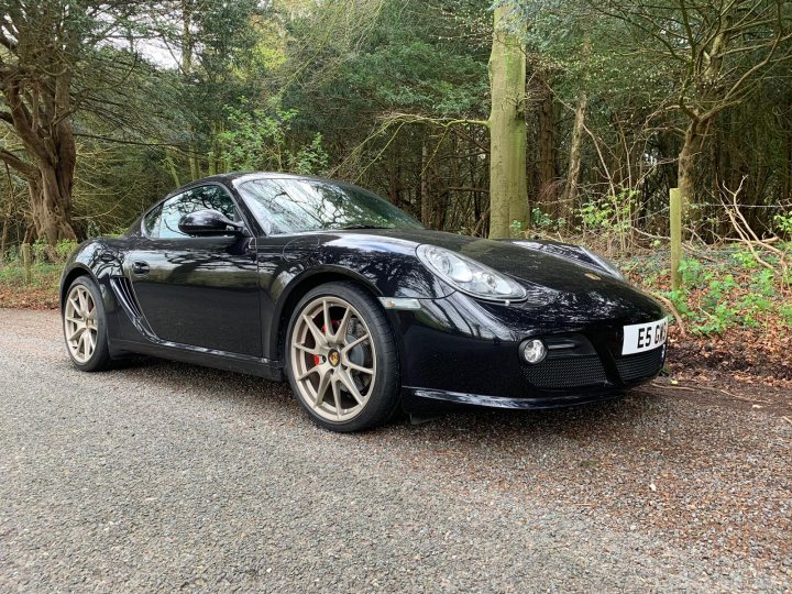 991.2 GT3. GT Silver Arun gold wheels - Page 1 - 911/Carrera GT - PistonHeads - The image showcases a dark-colored sports car parked in a wooded area. The vehicle is characterized by its shiny exterior and distinctive silver wheels. It's positioned on a gravel driveway with lush green trees providing a serene backdrop. The car's sleek design, coupled with the natural setting, suggests a sense of tranquility and luxury. The image also includes text, but it is not legible in this description.