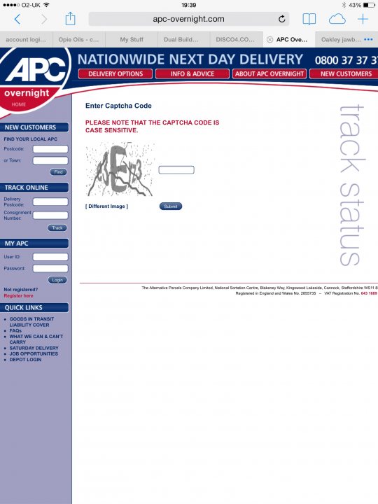 APC Parcels tracking Captcha Codes - seriously WRF - Page 1 - The Lounge - PistonHeads