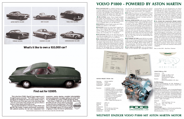 RE: Volvo P1800 | Spotted - Page 1 - General Gassing - PistonHeads - The image shows a collection of automotive memorabilia, primarily centered around a vintage Volvo P180 car. There is a magazine spread open on the left with an article about the car's restoration and powering by Aston Martin. Next to it, there are several photographs of the car in various states of restoration, as well as a small poster or advertisement for the same car model. To the right, another page from the same magazine features a diagram of the car's engine along with a photo of its interior. The overall theme suggests this is an issue dedicated to the Volvo P180 and its enthusiasts.