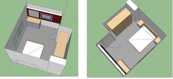 1950s ex council project  - Page 1 - Homes, Gardens and DIY - PistonHeads - The image displays two photos of architectural designs laid out on a green floor, with a clear demarcation of the interior layout. Both show plans for a structure that could be a shed, a studio, or a small residential space. The designs are drawn to scale, featuring components such as windows, doors, walls, and roofs. The plans are detailed, offering a precise understanding of the space's arrangement, including the placement of furniture or equipment.