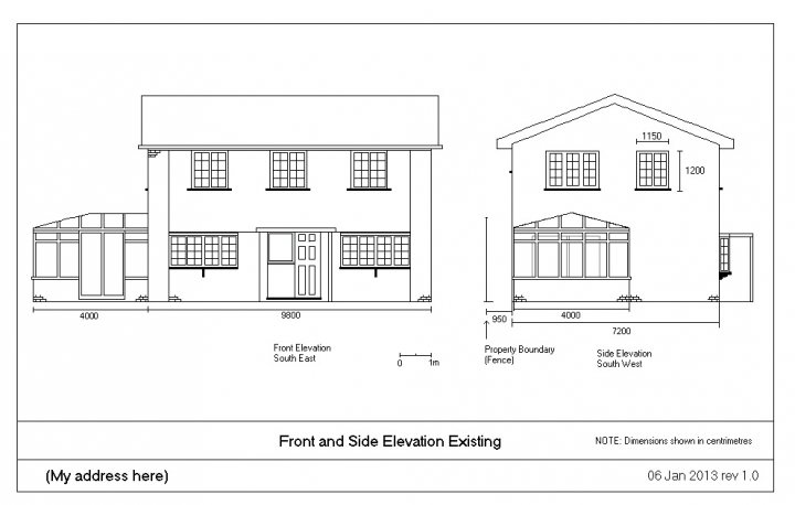 Recommend Scale Drawer / Architect for Porch - Page 1 - Thames Valley & Surrey - PistonHeads - The image presents a black and white blueprint of a house. The house is depicted from a side plan, with floor plans illustrating the front and side elevations. The measurement units are specified at scales such as "1/2 to 1" at room level," 1/3 to 1 foot other parts" at floor level," 1/4 to 1 foot panelwork." and "1/2 to 1 foot leavers." This indicates a detailed architectural drawing appropriate for construction or design purposes. The text "My address here" suggests that the blueprint may have been customized for someone named INHERITORS whose address is mentioned on the blueprint.