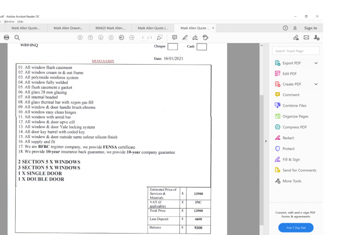 Is this a Fair Price for Windows? - Page 1 - Homes, Gardens and DIY - PistonHeads UK - The image shows a computer screen with a document displayed. This document appears to be a work order or job ticket, which is used in the construction or maintenance industry to detail specific tasks to be performed at a particular location. The document lists various items such as "FLUSH OUT DRAINAGE SYSTEM," "REPAIR/REPLACE DOOR WEATHER STRIP," and "INSTALL/REPLACE WINDOW SCREEN." It's organized with columns for the date, priority level, type of work, description, and status. The document is part of a spreadsheet or database system, as indicated by the interface elements around it, such as rows, columns, and a search bar on the left side. There are also buttons or links above the document, which may allow for editing, viewing different documents, or other actions related to the work order system. The user's desktop background is visible with some icons suggesting that this could be a Linux or Mac system.