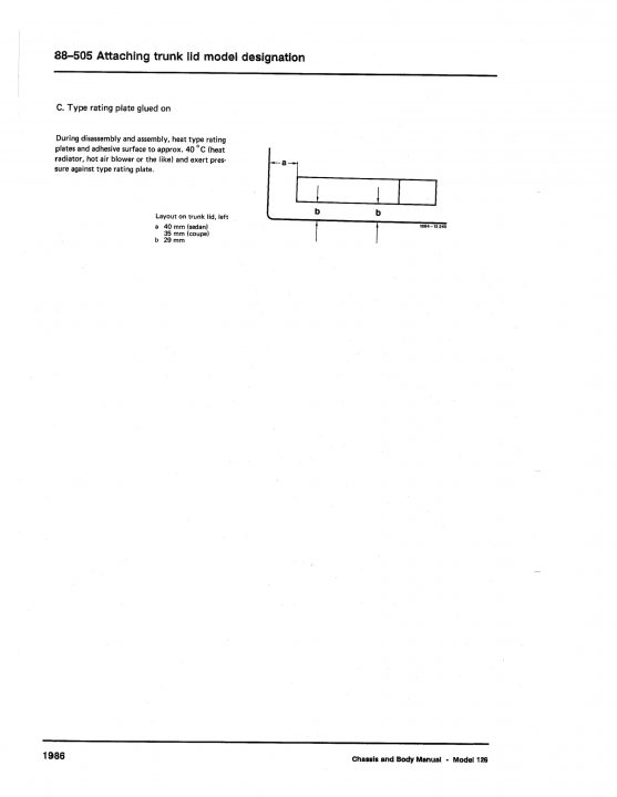 1987 Mercedes-Benz W126 560 SEC - project - Page 13 - Readers' Cars - PistonHeads - The image is a grayscale graphic, likely a page from a user manual or schematic for a vehicle (truck lid/model designation). The page contains text and figures detailing the Type or Style of attachment, along with step-by-step instructions for attaching or removing a mounting plate from an unidentified assembly, possibly related to heat type rating processes.