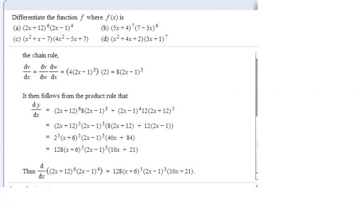 Maths Question - Page 1 - Science! - PistonHeads - The image displays a digital document with text and mathematical equations. It appears to be a page from a mathematical or engineering tutorial or textbook. The document is discussing the "difference" of the function where f(x) = x^12, and it shows three calculations related to the derivative of this function at x = 64. The equations include symbolic representations of the derivative and the product rule, with the variables x and t. The layout is structured with equations organized in a step-by-step fashion, and the text is in English.