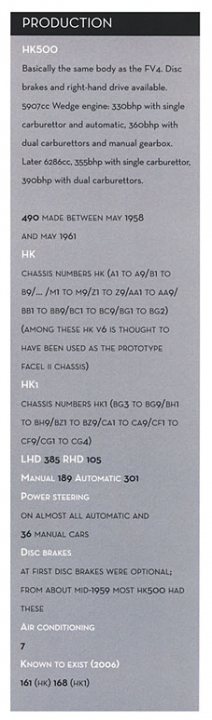 Help Facel Vega, Facel 2 - Page 40 - Classic Cars and Yesterday's Heroes - PistonHeads - The image presents a technical description of a vehicle's production process. It begins with the words "PRODUCTION" in bold, black letters against a white background. The document details the "Harley Davidson" model, mentioning the "FY Special" edition and the "Fury" Disc model. It includes specifics of the engine, brakes, anddrive shaft, along with the electrical system and fabrication. The description also references the use of leftover materials, providing information on a variety of parts including "head/tail lights," "clutch/brake," and "Electronic Control Unit." The image includes black text and numerical values, indicating the categories of production and the specific details within each category.