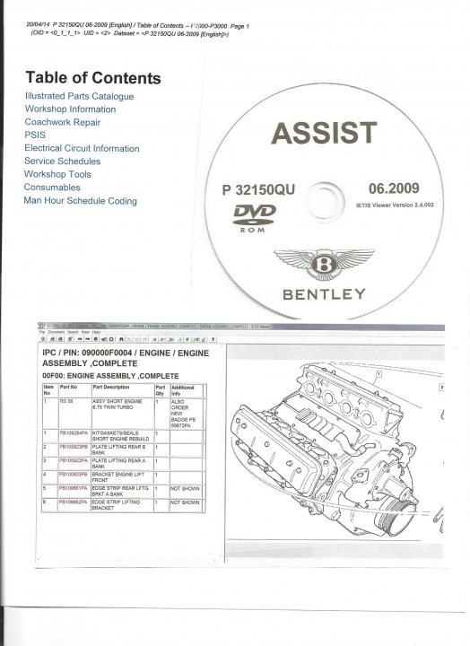 Bentley Assist - Page 1 - Rolls Royce & Bentley - PistonHeads - The image is a screenshot of a computer file displaying the table of contents of a book or manual, titled "ASSIST." The file appears to be a PDF, as indicated by the icon and the COVER page label at the top. There are sections of the text visible, where the contents are categorized, including sections such as "Illustrated Parts Catalog," "Manual," "Workshop Information," and "Wiring Diagram," among others. The Table of Contents is organized into chapters or parts, each with subtopics and likely corresponding sections in a book.