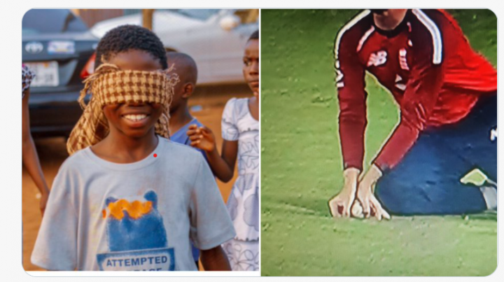 England in India 2021 - Page 29 - Sports - PistonHeads UK - The image is a screenshot from an online platform, likely a social media page or a video sharing website. It features two separate photos placed side by side. On the left, there's an image of a young boy wearing a blindfold and standing on what appears to be a grassy field or court. He has a look of concentration on his face as he reaches out, possibly trying to feel his way around or reach for something.

On the right, there is a photo of an adult wearing a red jersey with the number 7 and the letters "BK" visible, suggesting this person might be associated with sports teams, given the context. The individual in the red jersey appears to be performing some kind of action or task, possibly related to soccer given the attire and what seems to be a goal or post in front of them.

The overall style of the image is that of a typical digital photo album or gallery, with each photo being presented in its own space within the frame. There are no texts present on the image.