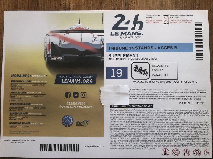 The 2019 Official Tickets for Sale, Swaps & Wanted thread. - Page 11 - Le Mans - PistonHeads