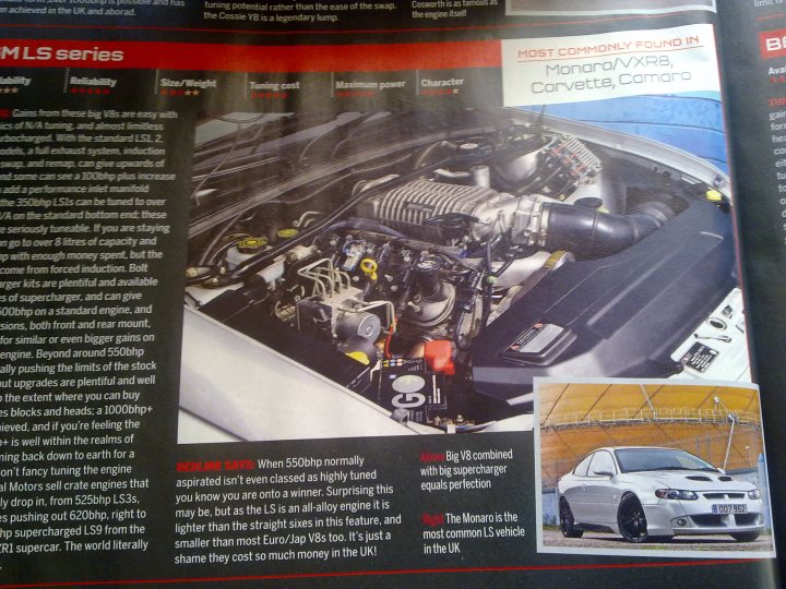 Vxr Pistonheads Monaro - The image portrays the top half of a magazine page that is prominently displaying the engine bay of an MLS car from two different angles, accompanied by a specific article written in French. The upper right corner of the page has a blurred paragraph, highlighting the acceleration and torque of various MLS engines, presumably to compare their performance. The lower right corner features a large photograph of a sedan with bolt-on supercharger, showcasing the force induced by similar electric motors.