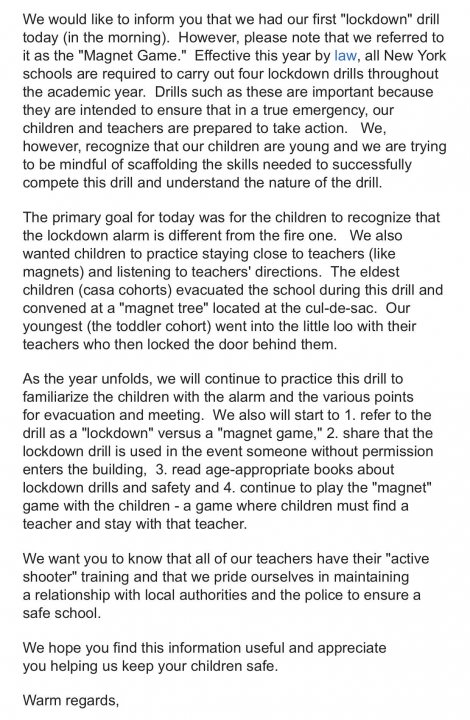 45th President of the United States, Donald Trump. (Vol 6) - Page 243 - News, Politics & Economics - PistonHeads - The image is a screenshot of a text, possibly from an email or notification. It appears to be a formal announcement or communication regarding school safety procedures. The text includes a title "Safety at our School," followed by instructions for teachers on how to handle lockdowns and evacuations. It emphasizes the importance of staying calm in case of an emergency. A note is included about the upcoming children's recognition event, with details about the practice drill scheduled for Monday. There's a reference to magnet locks being used to secure doors, which seems to be a safety measure implemented at the school. The text also mentions that teachers should keep their classrooms unlocked for students and staff during regular hours. Finally, it provides an invitation for an unnamed children's book that contains appropriate age-appropriate books about school safety. At the bottom of the image, there is a call to action for all parents/guardians to attend a workshop on child safety, which will be held at the school. The overall tone of the message is informative and educational, with an emphasis on safety and preparedness.