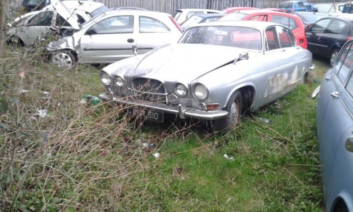 Classics left to die/rotting pics - Page 442 - Classic Cars and Yesterday's Heroes - PistonHeads - The image shows a collection of old cars parked in an outdoor area. There are several models and makes, primarily from the 1950s and 1960s, suggesting this could be a vintage car show or a communal pasture. The cars are parked closely together, hinting at limited space. The junkyard setting and the age of the vehicles imply that some may be awaiting restoration or repurposing. The condition of the cars varies, with some appearing well-maintained while others show signs of rust and wear.