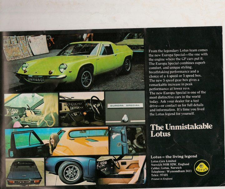 Brochure Lotus Pistonheads Presentation - This image is a vibrant and eclectic mix of photographs, text, and graphics, all centered around the theme of the Lotus sports car. The dominant color is a striking yellow, which brings attention to the bold branding and the text. The photographs showcase the Lotus' design and history, reflecting its status as a living legend in the automotive industry.