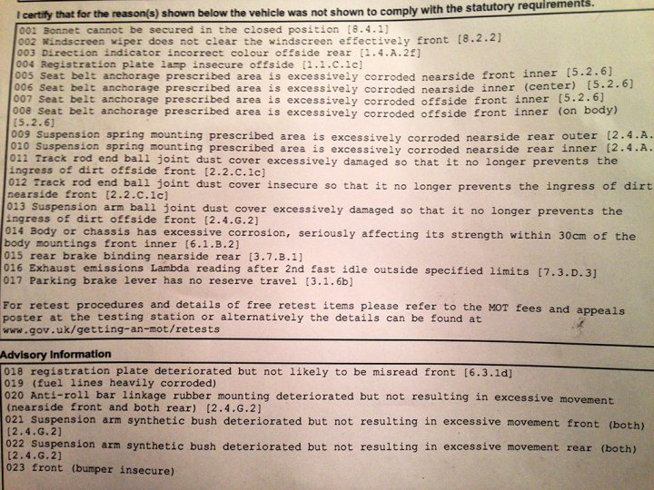 MX5 Mk1 worth saving? - Page 1 - Mazda MX5/Eunos/Miata - PistonHeads - The image displays text from a document or manual, which appears to be a page or section dedicated to vehicle safety and driver information. It lists a variety of "reasons" or potential vehicle issues, such as brake reliability, suspension range, and the need for carpet lining. Each item is marked with a " Copa number" indicating a sequence or table they belong to. The text is detailed and likely pertains to the safe operation and maintenance of vehicles.