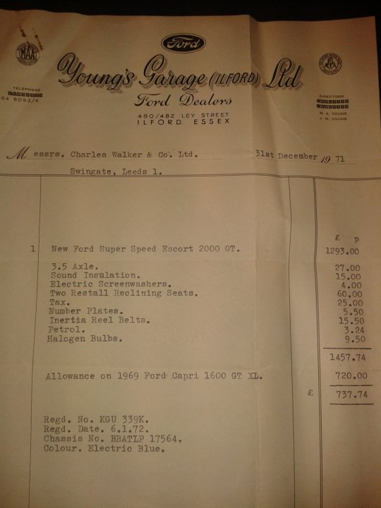 '72 Escort "Superspeed 2000GT" Invoice + Papertrail - Page 1 - Classic Cars and Yesterday's Heroes - PistonHeads