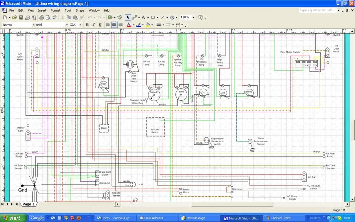 Wiring Drawing Pistonheads Harness Enjoy Ultima - The image displays a diagram on a computer screen, containing a variety of interconnected lines and shapes representing connections or flow. The overall layout suggests that the diagram might be a part of an electrical, circuit, or design schematic.

At the bottom of the diagram, there are annotations or notes that provide additional information, although the text is not clearly visible. The use of multiple colors and the fact that it resembles a complex circuit composition indicate it could be related to an electronic, mechanical, or software development project.